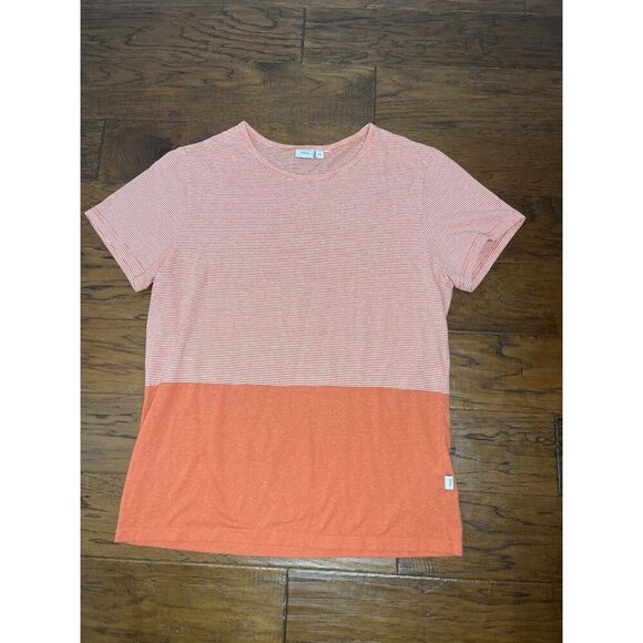 Onia Linen Blend Short Sleeve Crew Neck T-Shirt Orange Striped Sz Large - Picture 1 of 7